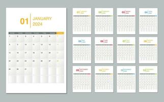 kalender 2024 week begin maandag. bewerkbare 2024 kalender ontwerp sjabloon voor gelukkig nieuw jaar vector