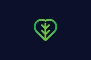 minimaal en creatief hart blad logo sjabloon Aan zwart achtergrond vector