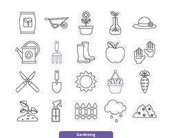 schets tuinieren en bloem icoon set. minimaal landbouw elementen verzameling voor project of web ontwerp. vector eps