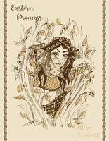 jonge prinses. fantastisch beeld. illustratie. stijlvolle afbeeldingen. boek illustratie. het oosterse meisje. vintage kaart. vector. vector