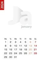 minimalistische kalender sjabloon voor januari 2024, vector kalender in Engels