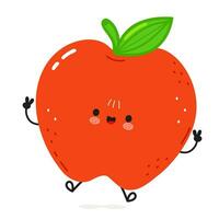 rood appel jumping karakter. vector hand- getrokken tekenfilm kawaii karakter illustratie icoon. geïsoleerd Aan wit achtergrond. rood appel fruit karakter concept