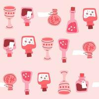roze patroon met toverdrank flessen. heks patroon in hand- getrokken stijl, geschikt voor roze halloween partij, valentijnsdag dag vector