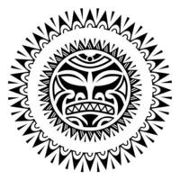 ronde tatoeëren ornament met zon gezicht Maori stijl. Afrikaanse, azteken of mayan etnisch masker. zwart en wit vector