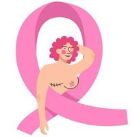 borst kanker bewustzijn maand.illustratie met lint roze en vrouw voor ziekte het voorkomen campagne of gezondheidszorg vector