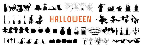 reeks van silhouetten of pictogrammen van halloween Aan een wit achtergrond zwart. vector illustratie.