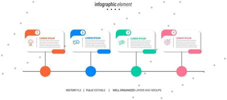 4 stappen weg kaart modern tijdlijn diagram met cirkel onderwerp tabel en bedrijf pictogrammen vector