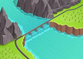 isometrische rivier- met dam vector