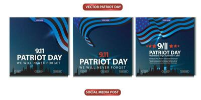 patriot dag wij zullen nooit vergeten. banier, sociaal media na, folder of groet kaart met blauw rood democratie verhaal en Amerikaans vlag thema. vector illustratie