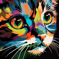 kat gezicht getrokken gebruik makend van wpap kunst stijl, knal kunst, vector illustratie.