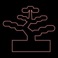 neon bonsai pijnboom boom tuin concept fabriek Japans rood kleur vector illustratie beeld vlak stijl