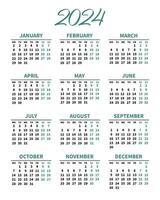 klassiek kalender 2024, dagen en maanden. afdrukken, poster, vector