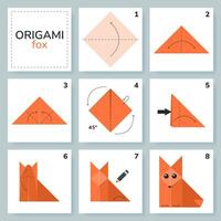 vos origami regeling zelfstudie in beweging model. origami voor kinderen. stap door stap hoe naar maken een schattig origami vos. vector illustratie.