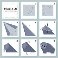 nijlpaard origami regeling zelfstudie in beweging model. origami voor kinderen. stap door stap hoe naar maken een schattig origami nijlpaard. vector illustratie.