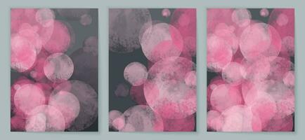 modern waterverf achtergrond, banier of elegant kaart ontwerp voor verjaardag nodig uit, bruiloft of menu met abstract roze bubbels Aan donker grijs . verzameling van dekt. vector illustratie.