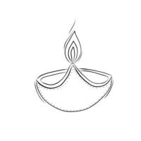 brandend diya kaars decoratief element voor diwali festival in tekening stijl vector