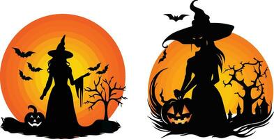 halloween retro ontwerp, omvat welke, knuppel, boom en pompoen.. vector