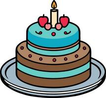 verjaardag, bruiloft, scherp taart met kaars in vlak kleur vector ontwerp in wit achtergrond