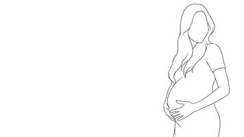 zwanger mam voorzichtig Holding haar buik, hand- getrokken stijl vector illustratie