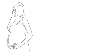 zwanger mam rustgevend gebaar naar haar buik, hand- getrokken stijl vector illustratie