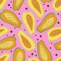papaja Aan een roze achtergrond. naadloos patroon, vector illustratie