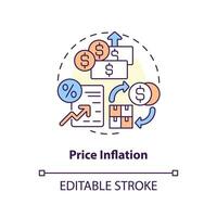 prijs inflatie concept icoon. kosten toenemen. kwetsbaarheid in levering keten abstract idee dun lijn illustratie. geïsoleerd schets tekening. bewerkbare beroerte vector