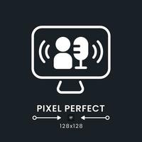 leven TV podcast wit solide bureaublad icoon. streaming media. praten show. online interview. pixel perfect 128x128, schets 4px. silhouet symbool voor donker modus. glyph pictogram. vector geïsoleerd beeld