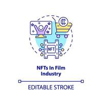 nfts in film industrie concept icoon. geld verdienen TV en film projecten. veelbelovend neiging abstract idee dun lijn illustratie. geïsoleerd schets tekening. bewerkbare beroerte vector