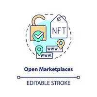 Open marktplaatsen concept icoon. blockchain technologie. nft verkoop platform categorie abstract idee dun lijn illustratie. geïsoleerd schets tekening. bewerkbare beroerte vector