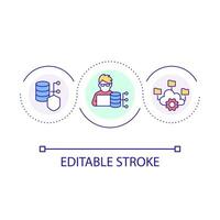 databank beheer lus concept icoon. informatie opslagruimte optimalisatie. gegevens analist. cyberveiligheid abstract idee dun lijn illustratie. geïsoleerd schets tekening. bewerkbare beroerte vector