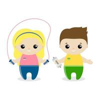 jongen en meisje sportman tekenfilm stijl. reeks van schattig tekenfilm kinderen in beroepen. vector illustratie