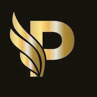brief p vleugel logo ontwerp voor vracht en vervoer symbool. vleugel logotype sjabloon vector