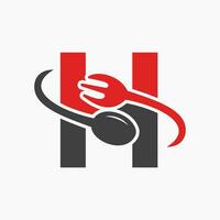 brief h restaurant logo gecombineerd met vork en lepel icoon vector