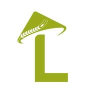 brief l landbouw logo Aan concept met boer hoed icoon. landbouw logotype sjabloon vector