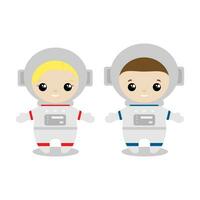 jongens en meisje astronaut tekenfilm stijl. reeks van schattig tekenfilm kinderen in beroepen. vector illustratie