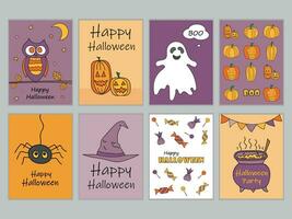 halloween groet kaarten en posters reeks in tekening stijl. vector illustratie