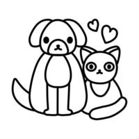 schattig hond en kat tekening icoon illustratie. vector