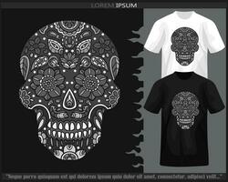 monochroom schedel hoofd mandala kunsten geïsoleerd Aan zwart en wit t shirt. vector