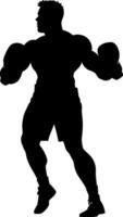 gespierd atleet, professioneel bokser silhouet vector illustratie geïsoleerd Aan wit achtergrond. fitheid, sport, kracht, stompen, gevecht, kampioen, actie, houding, opleiding, wedstrijd