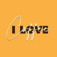 ik liefde koffie script belettering Aan geel achtergrond. modieus typografie vector illustratie voor wereld koffie dag.