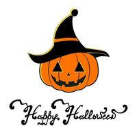 halloween uitnodiging met pompoen lantaarn en met tekst belettering vector