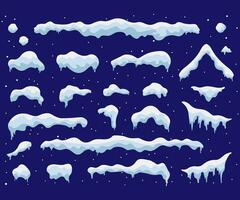sneeuw pet reeks Aan blauw achtergrond. besneeuwd elementen in tekenfilm stijl vector illustratie
