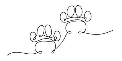 twee huisdier poten voetafdrukken single lijn kunst tekening. dier bijhouden doorlopend hand- getrokken schets vector illustratie geïsoleerd Aan wit achtergrond.