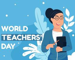 illustratie vector grafisch van een vrouw leraar Holding een boek en een onderwijs stok, perfect voor Internationale dag, wereld leraren dag, vieren, groet kaart, enz.