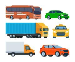 voertuigen, set. auto, bus, vrachtwagen, SUV, taxi. vector illustratie in vlak stijl.