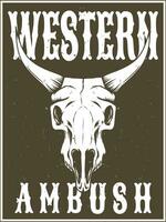 western poster met stier schedel ontwerp vector