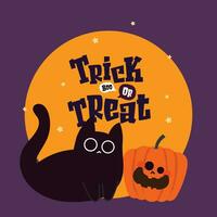 vlak ontwerp vector schattig kat pompoen halloween truc of traktatie illustratie