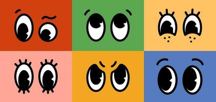 tekenfilm retro karakter grappig ogen emoties reeks Aan gekleurde achtergronden. vector illustratie