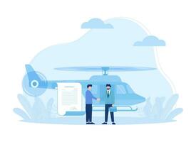illustratie van twee mannen beven handen in voorkant van een helikopter concept vlak illustratie vector