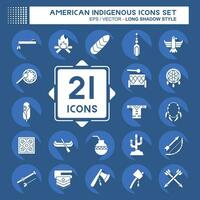 icoon reeks Amerikaans inheems. verwant naar primitief symbool. lang schaduw stijl. gemakkelijk ontwerp bewerkbaar. gemakkelijk illustratie vector
